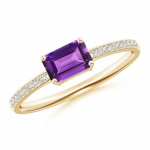 ANGARA East-West Emerald-Cut Amethyst Solitaire Ring for Women in 14K Solid Gold - £677.63 GBP