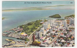 Vintage Postcard Air View Looking South Miami Florida Linen 1940&#39;s Unused - £5.51 GBP