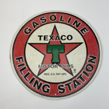 Vintage Texaco Gas &amp; Motor Oil Round Embossed Tin Gasoline Filling Station Sign - £14.57 GBP