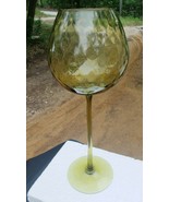 MCM Empoli Italian Glass Olive Green Diamond Optic 15&quot; Long Stem Goblet ... - £34.25 GBP