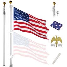 25 Ft Flag Pole Telescopic Aluminum Flagpole Kit Ball Eagle Top 3X5&#39; U.S... - $169.99