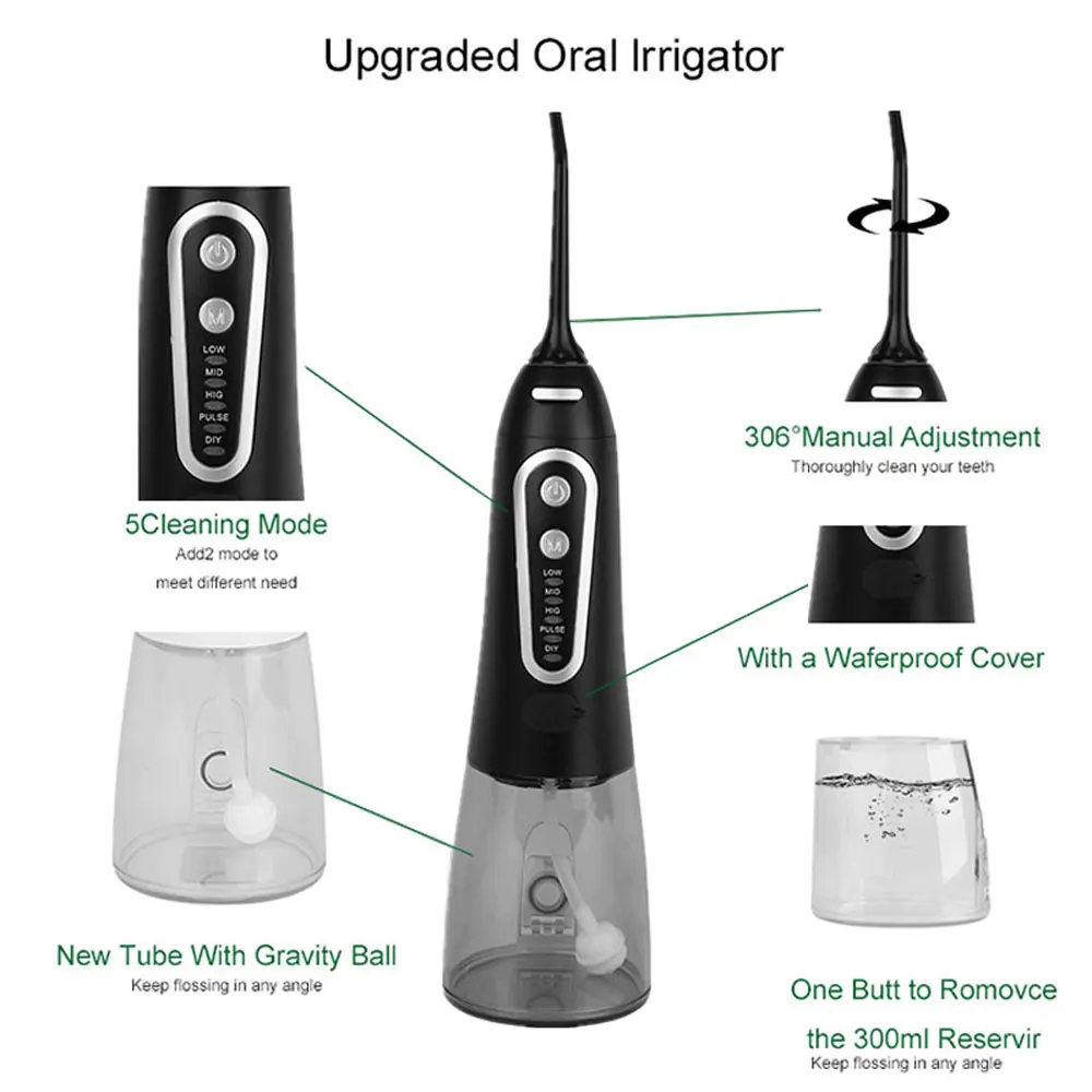 House Home Oral Irrigator 5 Modes Portable Rechargeable Dental Water Jet 6 Nozzl - £66.05 GBP