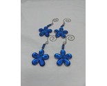 Lot Of (4) Blue Gem Flower Christmas Holiday Ornament 1.5&quot; - £19.75 GBP