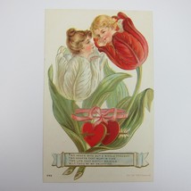 Postcard Valentine Greeting Antique 1908 Boy &amp; Girl Flowers Embossed UNPOSTED - £7.83 GBP