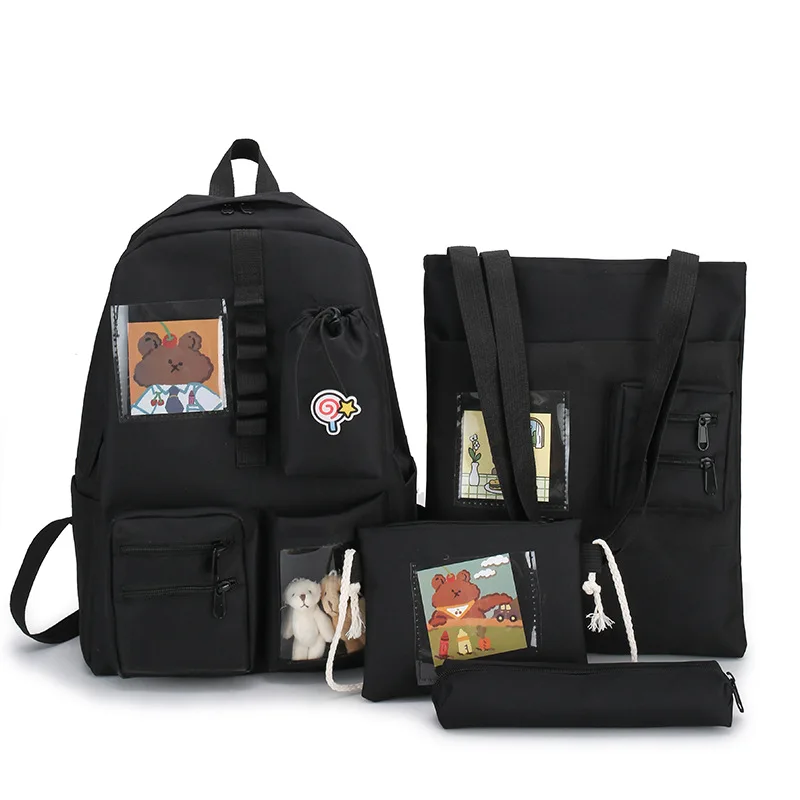 4Pcs/Set Large-capacity Canvas School Bag Men and Women Fashion  Bag Handbag Stu - $177.67