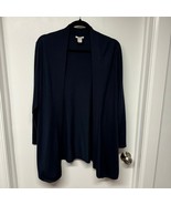 J Jill Womens Navy Blue Drape Front Cardigan Sweater Size Large Wool Blend - $31.68