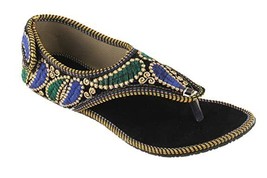 Women&#39;s Sandal bridal khussa ethnic Mojari Party flat US Size 6-11 Blue Leaf - £18.37 GBP