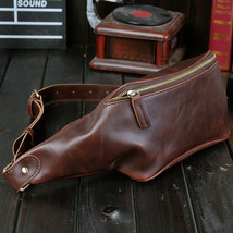 Trendy Men&#39;s Waist Bag Puleather Single Shoulder Chest Bag Crazy Horse Outdoor C - £24.85 GBP