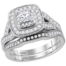 14k White Gold Princess Diamond Bridal Wedding Engagement Ring Set 1-1/6... - $2,620.00