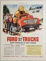 1948 Print Ad Ford Bonus Built Truck Hauls Logs Lumber Jacks Walking  - $20.44