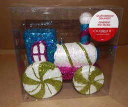 Christmas Ornament Shatterproof 7&quot; x 7&quot; Glitter Train Foam Celebrate It 141H - $12.49