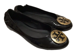 Tory Burch Reva Ballet Flats Womens 8 Black Patent Leather Shoes Medallion Logo - £69.28 GBP