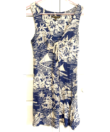 Tommy Bahama Womens S Blue &amp; Creme Hibiscus &amp; Palm Trees Sleeveless Dress - $276.79 MXN