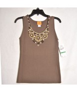 Ruby Rd. Women&#39;s Brown Gold Beaded Neck Line Tank Top Size Petite Large NWT - $21.71