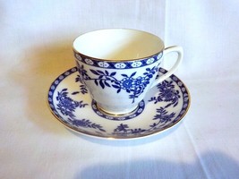 Vintage Rosina Queens Blue Flowers &amp; Basket on White Cup &amp; Saucer 4980 - £10.40 GBP