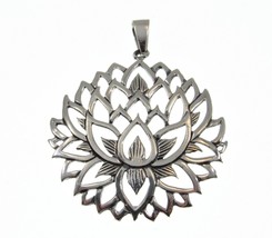 Large Handcrafted Solid 925 Sterling Silver Sacred LOTUS FLOWER Pendant Buddhism - £28.41 GBP