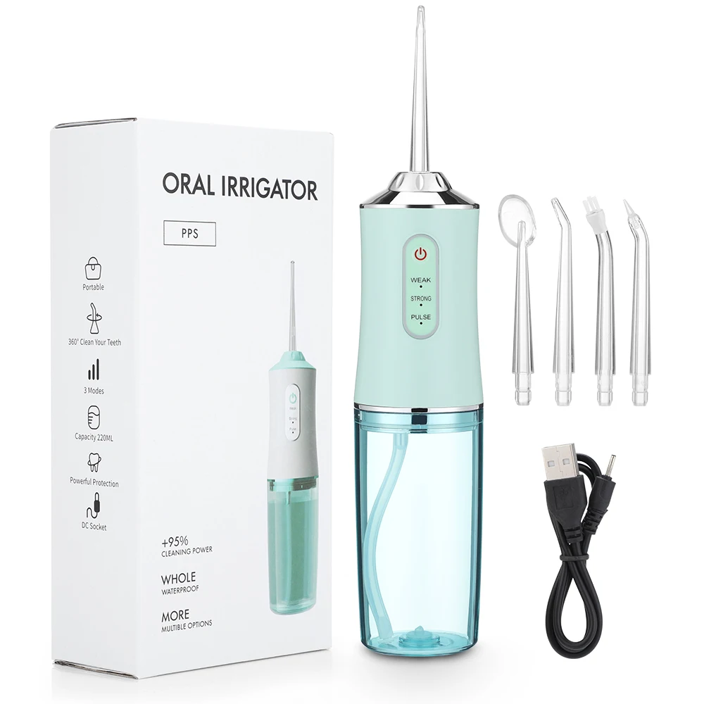 Ortable oral irrigator dental water flosser usb water jet floss 4 jet tip 220ml 3 modes thumb200