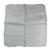 White Handkerchief With Crochet Scallop Edge Border Hanky Dresser Scarf Vintage  - £7.93 GBP