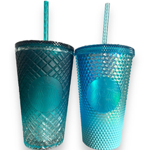 Starbucks 2023 Winter Blue Studded &amp; Green Jeweled Ombre 16 oz Cold Cup Tumbler - £44.11 GBP