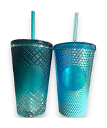 Starbucks 2023 Winter Blue Studded &amp; Green Jeweled Ombre 16 oz Cold Cup ... - £43.93 GBP