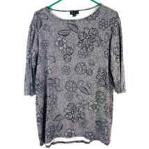 J Jill Wearever Collection Jersey Knit Top Womens Sp Floral 1/2 Slv Stretch Gray - £10.66 GBP