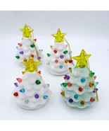 lot of 4 Miniature LightUp Ceramic Christmas Tree Ornaments Multicolor B... - $297.33 MXN
