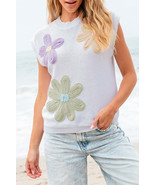 Hannah Crochet Flower Knit Short Sleeve Sweater Top - $28.79