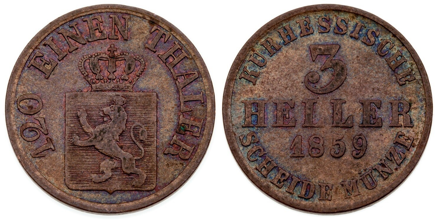 1859 Allemand États Hesse-Cassel 3 Heller En Au État Km #612 - $52.47