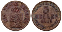 1859 Allemand États Hesse-Cassel 3 Heller En Au État Km #612 - $52.47
