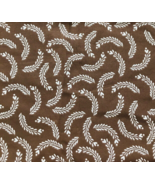 Brown Print Fabric with White Leafy Branches &amp; Hearts 43&quot; x 30&quot; - £13.02 GBP