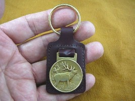 (MD-49-B) Bronze Medallion Leather Keychain Key Chain Ring Elk Wapiti Buck Deer - £18.42 GBP