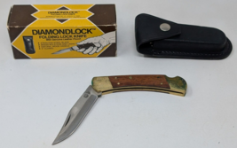 DIAMONDLOCK  13-825P Hunting Folding Pocket Knife Wood Handle With Case VTG - £12.16 GBP