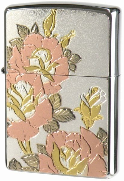 Electroformed Plate Rose Japan Zippo Oil Lighter MIB - $73.26