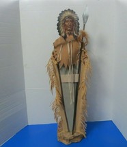 Native Warrior Metal Ceramic Cloth Figurine W/Spear 24&quot; Tall - £42.34 GBP