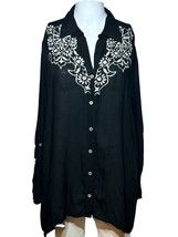 Roper Western Shirt Women&#39;s L Large Black Embroidery Rodeo Long Sleeve R... - $26.44