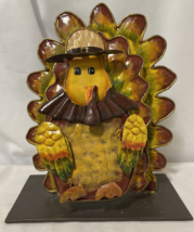 Metal Turkey Figurine Wiggles Wobbles Holds Cards Napkins Halloween Than... - $9.89