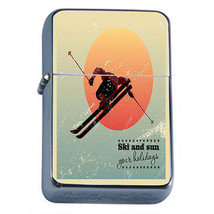 Vintage Skiing D41 Flip Top Oil Lighter Wind Resistant Flame Retro B&amp;W Skier Ski - £11.72 GBP