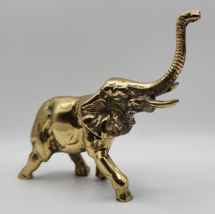 Vintage Golden Brass Trunk Up Lucky Elephant Figurine Paperweight - $24.18