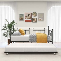 Twin Daybed with Trundle, Metal Frame, Black - $181.99