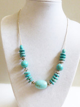 Lovely Blue Turquoise Beads Liquid Silver Necklace 18.5&quot;L - £25.32 GBP