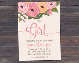 It&#39;s a Girl / Baby Shower Invitation / Watercolor Flowers Invitation - £6.36 GBP