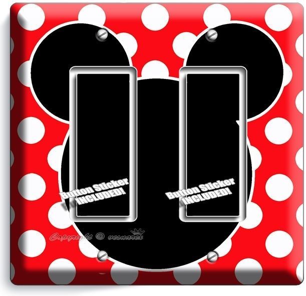 MICKEY MOUSE EARS POLKA DOTS DOUBLE GFCI LIGHT SWITCH WALL PLATE COVER BABY ROOM