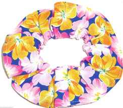 Floral Hair Scrunchie Blue Pink Gold  Scrunchies by Sherry Flowers - £5.58 GBP