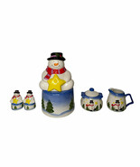 QVC 5 Piece Holiday Snowman Creamer Sugar Salt and Papper Set with Cooki... - $60.40 CAD