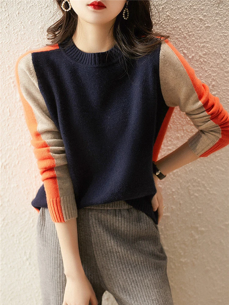 Sueter Mujer  Autumn Winter Pullover  Women Contrast Color Top Long Sleeve s Wom - £96.73 GBP
