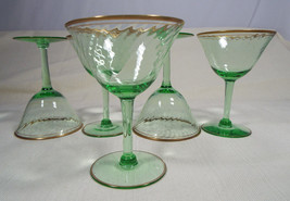 Vintage Depression Era Stemware Green Aperitif, Cordial, Sherry Glasses - £103.90 GBP