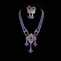Exotic statement necklace / Amethyst rhinestone / Cross necklace set / Chandelie - £192.65 GBP