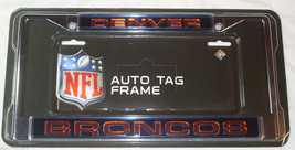 NFL Denver Broncos Chrome Laser Cut License Plate Frame Orange Letters - £17.55 GBP