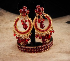 Gypsy earrings / Red Bohemian bracelet / chandelier clip on earrings / g... - £97.63 GBP