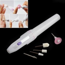 Nail Art File Drill Pen Buffer Electric Tools 5 Bits Batt Manicure Pedicure Kit - £17.30 GBP